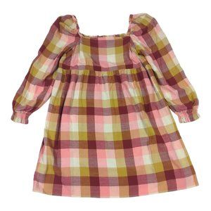 LOFT Square Neck Plaid Babydoll Smocked‎ Dress Small Petite